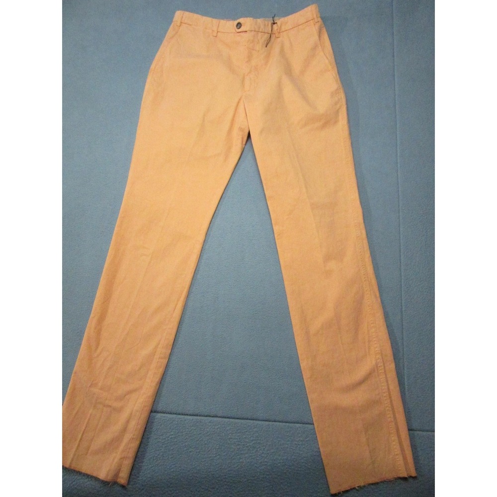Scott Barber Pants Mens 34x37 Orange Raw Hem Chino Flat Front Made In Italy New